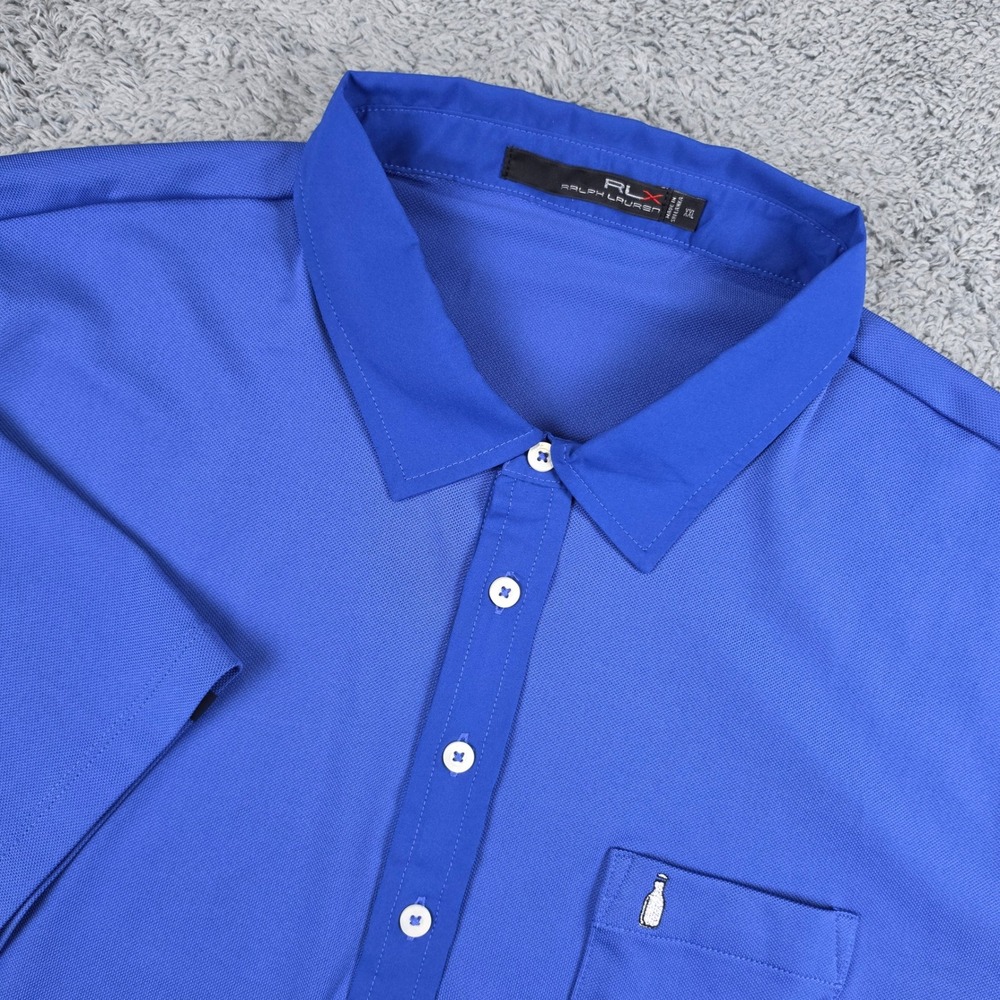 RLX Ralph Lauren Polo Shirt Men XXL Blue Performance Short Sleeve Pocket Logo